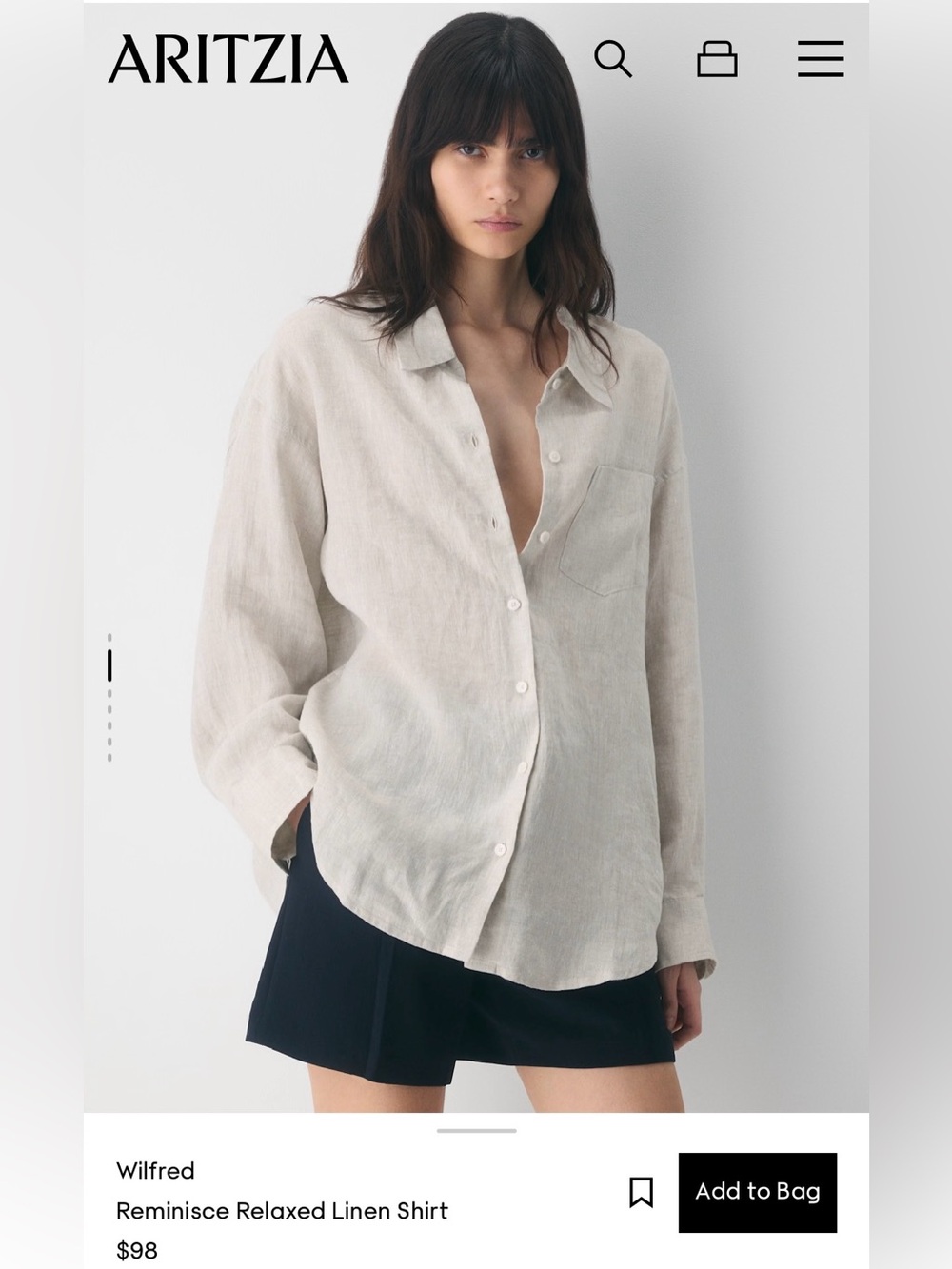 Aritzia Wilfred Reminisce Relaxed Linen Shirt in Natural Ecru - Size Large